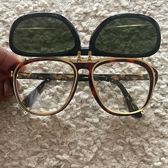 Gucci Black Havana 0128 Flip Clip On Aviator Gg0128s Sunglasses - Picture 2 of 6